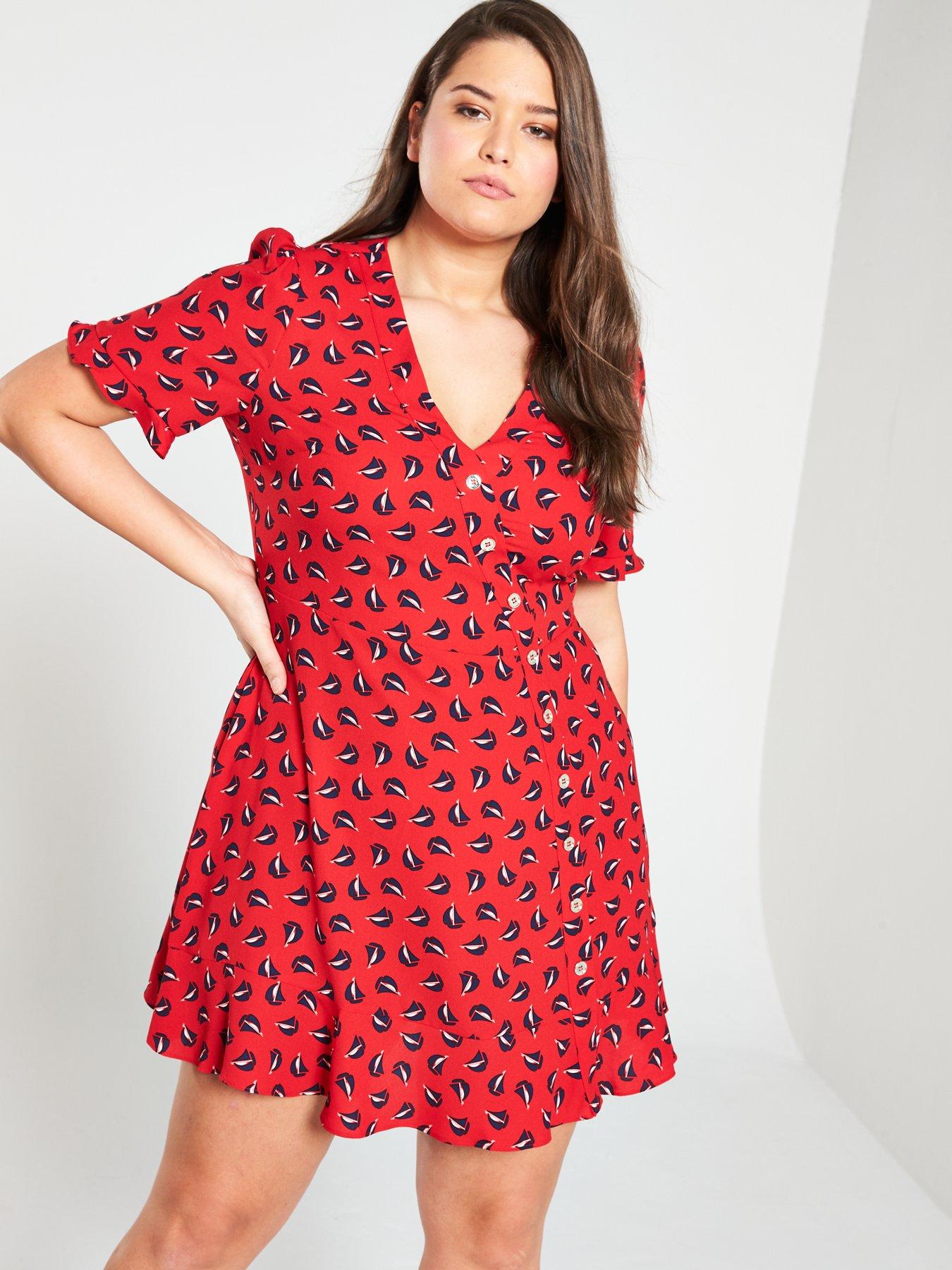 Red Skater Dress On Model